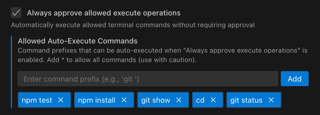 Command execution setting with whitelist interface